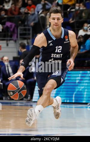 Billy Baron von Zenit in Aktion während des EuroLeague-Basketballspiels zwischen Zenit St. Petersburg und Maccabi Playtika Tel Aviv am 23. Dezember 2021 in der Sibur Arena in Sankt Petersburg, Russland. (Foto von Mike Kireev/NurPhoto) Stockfoto
