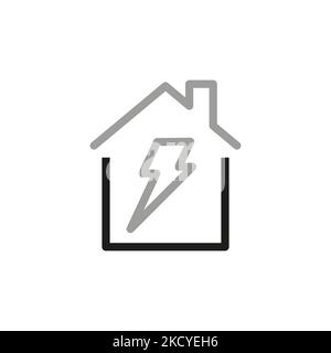 Einfache Vektorlinien-Symbole im Zusammenhang mit Immobilien. Haus- und Blitzsymbol. Stock Vektor
