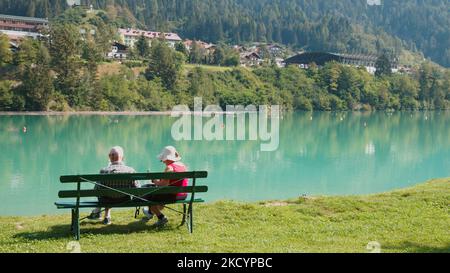 Blick auf den Auronzo-See, auch bekannt als Santa Caterina-See, in Auronzo di Cadore, Italien, am 14. September 2020. Der Auronzo-See liegt in der Nähe der Stadt Auronzo di Cadore in den Dolomiten. (Foto von Manuel Romano/NurPhoto) Stockfoto