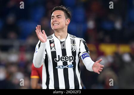 Paulo Dybala vom FC Juventus sieht am 9. Januar 2022 im Stadio Olimpico in Rom, Italien, beim Spiel der Serie A zwischen AS Roma und FC Juventus niedergeschlagen aus. (Foto von Giuseppe Maffia/NurPhoto) Stockfoto