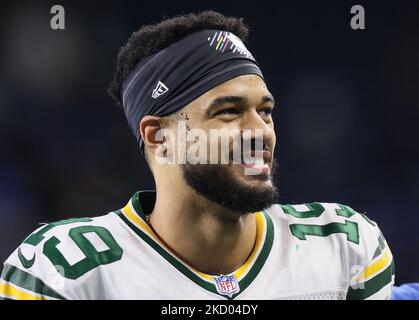 Green Bay Packers Wide Receiver Equanimeous St. Brown (19) während eines NFL-Fußballspiels zwischen den Detroit Lions und den Green Bay Packers in Detroit, Michigan, USA, am Sonntag, 9. Januar 2022. (Foto von Amy Lemus/NurPhoto) Stockfoto