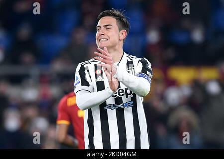 Paulo Dybala vom FC Juventus reagiert am 9. Januar 2022 im Stadio Olimpico, Rom, Italien, während des Serie A-Spiels zwischen AS Roma und FC Juventus. (Foto von Giuseppe Maffia/NurPhoto) Stockfoto