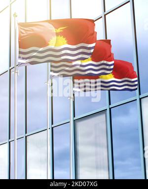 Fahnenmasten mit der Flagge von Kiribati vor dem Business Center Stockfoto