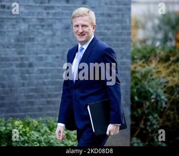 Der britische Kabinettsminister ohne Portfolio Oliver Dowden, Abgeordneter der Konservativen Partei für Hertsmere, trifft am 12. Januar 2022 in der Downing Street in London, England, ein. (Foto von David Cliff/NurPhoto) Stockfoto