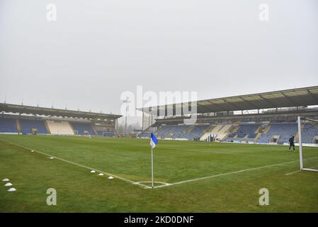 Gesamtansicht des Stadions vor dem Spiel der Sky Bet League 2 zwischen Colchester United und Barrow im JobServe Community Stadium, Colchester am Samstag, 15.. Januar 2022. (Foto von Ivan Yordanov/MI News/NurPhoto) Stockfoto