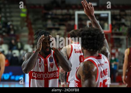 Anthony Beane #7 von Pallacanestro Varese OpenJobMetis reagiert während des italienischen Basketballs LBA Lega Basket Auf Ein 2021/22-Saisonspiel zwischen OpenJobMetis Varese und Umana Reyer Venezia in der Enerxenia Arena, Varese, Italien am 15. Januar 2022 (Foto: Fabrizio Carabelli/LiveMedia/NurPhoto) Stockfoto