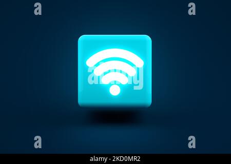 wifi-Symbol auf blauem Hintergrund, 3D Render Stockfoto