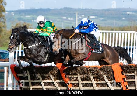 Belfast, Großbritannien. 05.. November 2022. Cougar und Jockey Mark Walsh gewinnen die Value Cabs 3-Y-O-Hürde für Trainer Padraig Roche und Besitzer J.P.McManus auf der Rennstrecke Down Royal. Quelle: JTW Equine Images/Alamy Live News Stockfoto