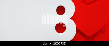 Postkarte vom 8. März, 3D Render, Panorama-Layout Stockfoto