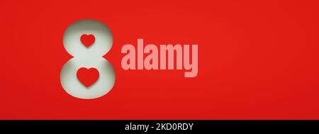 8. März Grußkarte, 3D Render, Panorama-Layout Stockfoto