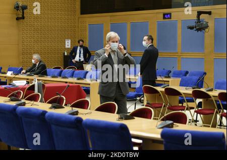 Der Mehrheitsaktionär von Vincent Bollore der Mediengruppe Vivendi mit Europe 1, CNews und dem Nachrichtenkanal der Canal+-Gruppe kommt zu einer Anhörung vor einem parlamentarischen Untersuchungsausschuss zur Medienkonzentration im französischen Senat - 19. Januar 2022, Paris (Foto: Daniel Pier/NurPhoto) Stockfoto