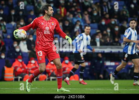 Diego Lopez während des Spiels zwischen RCD Espanyol und Real Betis Balompie, das der Woche 22 der Liga Santander entspricht, spielte am 21.. Januar 2022 im RCDE-Stadion in Barcelona. -- (Foto von Urbanandsport/NurPhoto) Stockfoto