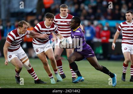 Gideon Boafo von Newcastle Thunder in Aktion während des Freundschaftsspiel zwischen Newcastle Thunder und Wigan Warriors im Kingston Park, Newcastle am Sonntag, den 23.. Januar 2022. (Foto von will Matthews/MI News/NurPhoto) Stockfoto