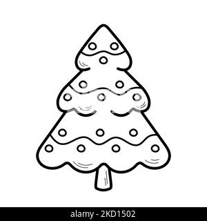 Niedlicher Weihnachtsbaum im Doodle-Sketch-Stil. Neues Jahr dekoratives Element. Vektordarstellung auf weißem Hintergrund isoliert. Stock Vektor