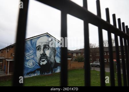 Manchester, Großbritannien. 5.. November 2022. Ein Wandgemälde des Managers von Manchester City von Josep Guardiola vor dem Spiel der Premier League im Etihad Stadium, Manchester. Bildnachweis sollte lauten: Darren Staples / Sportimage Stockfoto