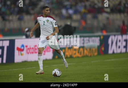 Achraf Hakimi von Marokko während Marokko gegen Ägypten, Afrikanischer Fußballpokal der Nationen, am 30. Januar 2022 im Ahmadou-Ahidjo-Stadion. (Foto von Ulrik Pedersen/NurPhoto) Stockfoto