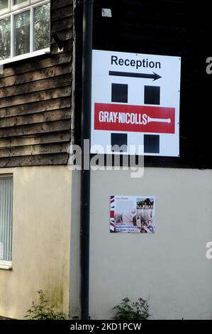 Außerhalb des Greys-Nicholls Cricket Fledermaus Hauptquartier und Fabrik im East Sussex Dorf Robertsbridge.das Unternehmen stammt aus dem Jahr 1975. Stockfoto