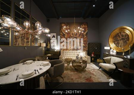 Dekorative Elemente werden auf der INTERGIFT 2022 International Decoration Exhibition auf der Ifema in Madrid gezeigt. 4. Februar 2022 in Madrid, Spanien (Foto von Oscar Gonzalez/NurPhoto) Stockfoto