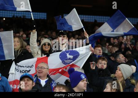 LONDON, Großbritannien FEB 5. Hartlepool United Fans während des FA Cup Spiels zwischen Crystal Palace und Hartlepool United im Selhurst Park, London am Samstag, 5.. Februar 2022. (Foto von Mark Fletcher/MI News/NurPhoto) Stockfoto