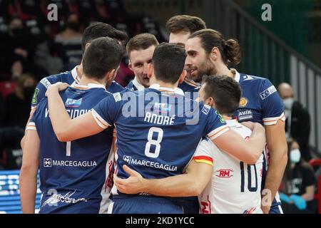 consar rcm ravenna während der Volleyball Italienischen Serie A Männer Superliga Meisterschaft Sir Safety Conad Perugia gegen Consar Ravenna am 05. Februar 2022 im PalaBarton in Perugia, Italien (Foto von Loris Cerquiglini/LiveMedia/NurPhoto) Stockfoto