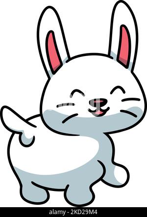 Eine süße Kawaii-Häschen-Cartoon-Figur mit einem fröhlichen Ausdruck auf weißem Hintergrund Stock Vektor
