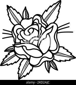 Illustration der Rose im Tattoo-Stil. Design-Element für Logo, Etikett, Schild, Poster. Vektorgrafik Stock Vektor