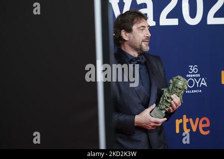 Javier Bardem nimmt an den Goya Cinema Awards 2022 Red Carpet im „Palau de les Arts“ in Valencia, Spanien Teil (Foto: Carlos Dafonte/NurPhoto) Stockfoto