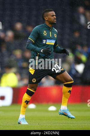 Nelson Semedo von Wolverhampton Wanderers während des Vormatchwarns während des Vormatchwarns während der Premier League zwischen Tottenham Hotspur und Wolverhampton Wanderers im Tottenham Hotspur Stadion, London, England am 13.. Februar 2022 (Foto by Action Foto Sport/NurPhoto) Stockfoto