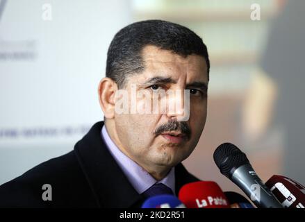 Der Start der ersten vor Ort hergestellten Boote zur Bekämpfung der Umweltverschmutzung im Hafen von Algier in Algerien am 15. Februar 2022 (Foto: Anis/APP/NurPhoto) Stockfoto