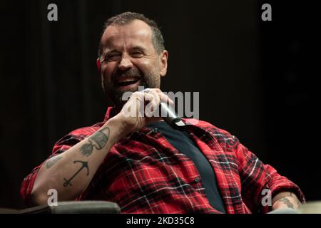 Fabio Volo, italienischer Moderator, Schauspieler und Schriftsteller, ehemalige Hyena von Italia Uno, traf seine Leser in Palermo im Real Teatro Santa Cecilia, um seinen neuesten Roman „A New life“ zu präsentieren, der von Mondadori veröffentlicht wurde. Italien, Sizilien, Palermo, 20. Februar 2022. (Foto von Francesco Militello Mirto/NurPhoto) Stockfoto