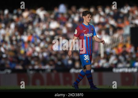 Gavi aus Barcelona während des LaLiga Santander-Spiels zwischen FC Valencia und FC Barcelona am 20. Februar 2022 im Estadio Mestalla in Valencia, Spanien. (Foto von Jose Breton/Pics Action/NurPhoto) Stockfoto