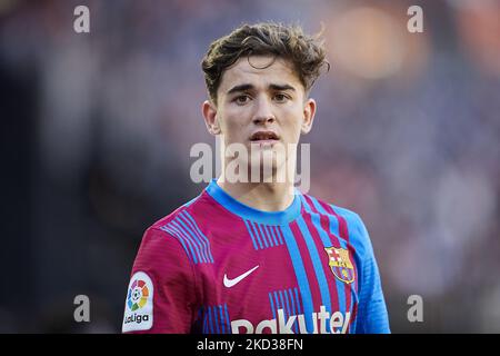 Gavi aus Barcelona während des LaLiga Santander-Spiels zwischen FC Valencia und FC Barcelona am 20. Februar 2022 im Estadio Mestalla in Valencia, Spanien. (Foto von Jose Breton/Pics Action/NurPhoto) Stockfoto