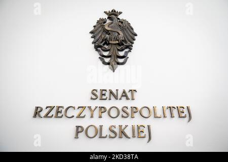 Polnischer Senat (Oberhaus des parlaments), in Warschau, Polen, am 21. Februar 2022. (Foto von Mateusz Wlodarczyk/NurPhoto) Stockfoto