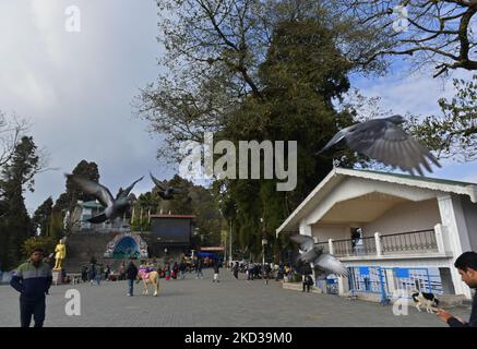 Eine weite Ansicht des Darjeeling Einkaufszentrums, Westbengalen, Indien, 22. Februar 2022. Darjeeling Mall ist ein berühmter Ort für Touristen. Darjeeling ist auch als Königin der Hügel bekannt. (Foto von Indranil Aditya/NurPhoto) Stockfoto