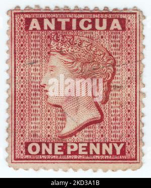 ANTIGUA - 1876: 1 Pence See Briefmarke mit Porträt der Königin Victoria. Antigua, heute Antigua und Barbuda, Insel auf den Westindischen Inseln, südöstlich von Puerto Rico Stockfoto