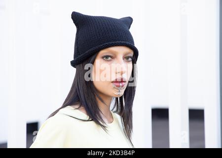Mayah wird auf der Diesel Fashion Show während der Milan Fashion Week Womenswear Herbst/Winter 2022/23 am 23. Februar 2022 in Mailand, Italien, zu sehen sein. (Foto von Cinzia Camela/LiveMedia/NurPhoto) Stockfoto
