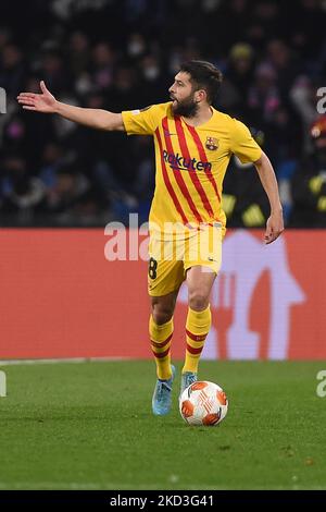 Jordi Alba vom FC Barcelona während der UEFA Europa League Knockout Round Play-Off das zweite Spiel zwischen dem SSC Napoli und dem FC Barcelona im Stadio Diego Armando Maradona Neapel Italien am 24. Februar 2022. (Foto von Franco Romano/NurPhoto) Stockfoto