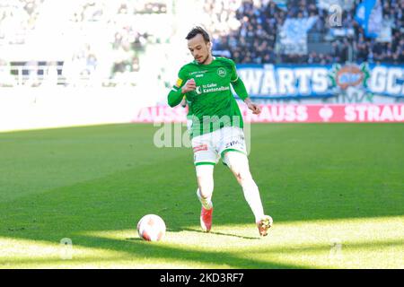 27.. Februar 2022, St. Gallen, Kybunpark, Super League: FC St.Gallen 1879 - Grasshopper Club Zürich, #9 Jeremy Guillemenot (St. Gallen) (Foto von Srdjan Radulovic/JustPicturs/LiveMedia/NurPhoto) KEINE VERWENDUNG IN DER SCHWEIZ. Stockfoto