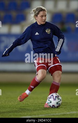 Ekaterina Pantiukhina aus Russland während des Warm-Up vor dem internationalen Freundschaftsspiel zwischen Russland W und Irland W im La Manga Club am 19. Februar 2022 in Cartagena, Spanien. (Foto von Jose Breton/Pics Action/NurPhoto) Stockfoto