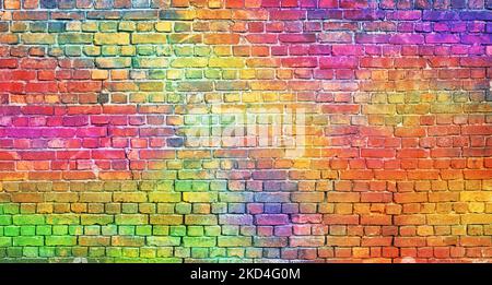 Gemalte Ziegelwand, abstrakter Hintergrund in verschiedenen Farben Stockfoto