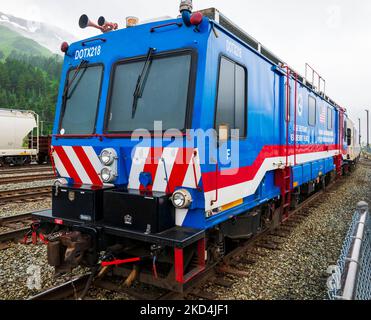 Federal Railroad Administration Rail car; Office of Research & Development; Whittier; Alaska; USA. Ein Tunnel von Whittier nach Portage wird von Auto geteilt Stockfoto