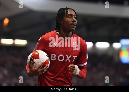 Djed Spence aus Nottingham Forest während des FA Cup-Spiels zwischen Nottingham Forest und Huddersfield Town am City Ground, Nottingham, am Montag, 7.. März 2022. (Foto von Jon Hobley/MI News/NurPhoto) Stockfoto