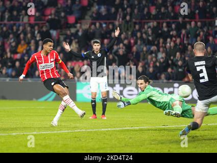Cody Gakpo von der PSV Eindhoven erzielte am 10. März 2022 im Philips Stadium, Eindhoven, Niederlande, ihr drittes Tor beim PSV Eindhoven gegen den FC Kopenhagen, UEFA Europa Conference League. (Foto von Ulrik Pedersen/NurPhoto) Stockfoto
