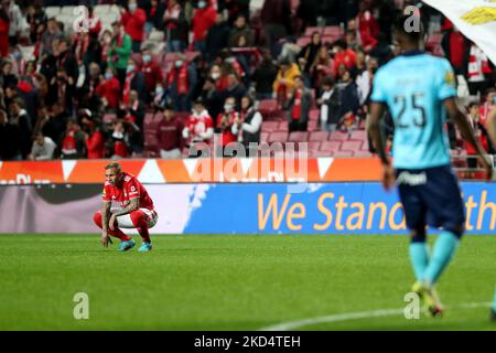 Everton von SL Benfica reagiert am 11. März 2022 auf das Ende des Fußballspiels der Portugiesischen Liga zwischen SL Benfica und FC Vizela im Luz-Stadion in Lissabon, Portugal. (Foto von Pedro FiÃºza/NurPhoto) Stockfoto