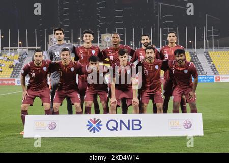 Die Al Wakrah beginnt elf vor dem QNB Stars League-Spiel zwischen Al Sadd und Al Wakrah am 11. März 2022 im Suheim bin Hamad Stadium in Doha, Katar. (Foto von Simon Holmes/NurPhoto) Stockfoto