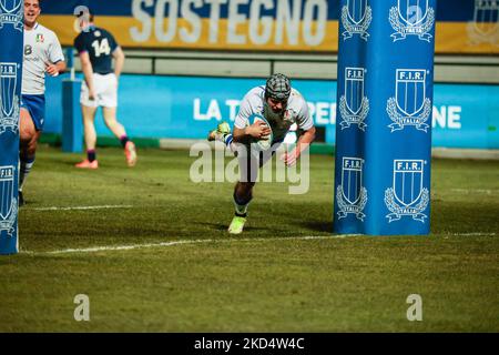 Filippo Lazzarin (Italien) während des Rugby-Six-Nations-Spiels 2022 Six Nations Under 20 - Italien gegen Schottland am 11. März 2022 im Monigo-Stadion in Treviso, Italien (Foto von Mattia Radoni/LiveMedia/NurPhoto) Stockfoto