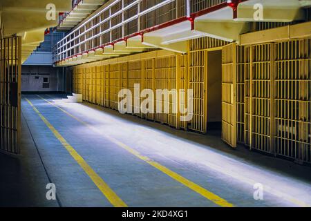 Inside Alcatraz Prison Cell Block C, San Francisco, USA - June, 1982 , historisches Wahrzeichen von San Francisco Stockfoto