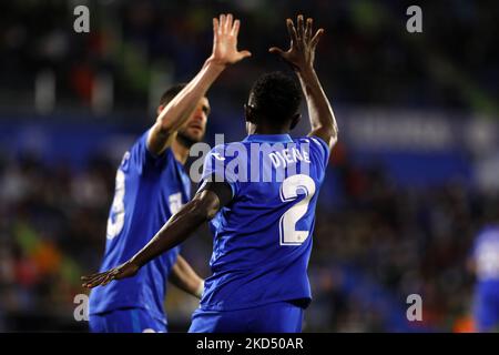 Djene von Getafe CF während des La Liga-Spiels zwischen Getafe CF und Valencia im Coliseum Alfonso Perez Stadion in Madrid, Spanien. (Foto von DAX Images/NurPhoto) Stockfoto