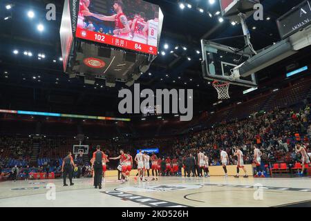 Milan Forum, Sitz der AX Armani Exchange Olimpia Milano während der italienischen Basketball A Serie Championship A X Armani Exchange Milano gegen Allianz Pallacanestro Trieste am 13. März 2022 im Mediolanum Forum in Mailand, Italien (Foto: Savino Paolella/LiveMedia/NurPhoto) Stockfoto