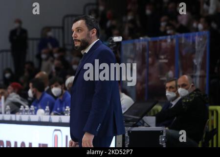 Paolo Galbiati (Vanoli Cremona) während der italienischen Basketball A Serie Championship Vanoli Basket Cremona gegen UNAHOTELS Reggio Emilia am 13. März 2022 im PalaRadi in Cremona, Italien (Foto von Matteo Casoni/LiveMedia/NurPhoto) Stockfoto